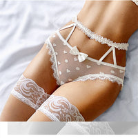 Ladies Christmas Love Mesh Breathable Briefs Lace Bow
