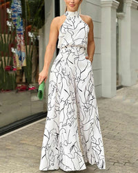 Women's Temperament Elegant Waist Tie Sleeveless Jumpsuit