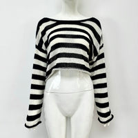 Front And Back Wearable Striped Long-sleeved Sweater