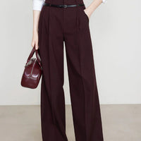 High-waisted Straight-leg Draping Suit Pants For Women