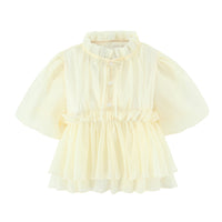 Fashionable All-match Puffed Sleeves Lace-up Short-sleeved Doll Shirt