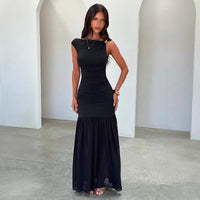 Fashionable One-Shoulder Metal-Twist Cinched Waist Mesh Dress