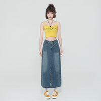 New High Waist Front Patch Pocket Denim Women's Bag Hip Skirt