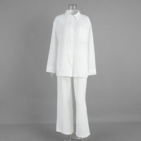 New Womens Double-Layer Crepe Long-Sleeve Shirt Set