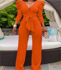 Temperament Commuter V-neck Trousers Jumpsuit Straight Wide Leg