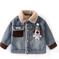 Winter Fleece-Lined Thickened Denim Jacket For Boys