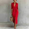 Elegant Casual Lace-Up Button-Down Shirt Dress New Arrival