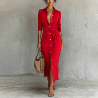 Elegant Casual Lace-Up Button-Down Shirt Dress New Arrival