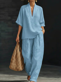 Women's Casual Simple Linen Two-Piece Set