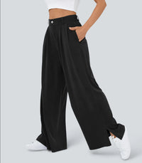 Womens New High-Waist Casual Wide-Leg Pants With Zippers And Pockets At The Hem