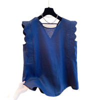Retro Linen Vest Shirt Women's Top