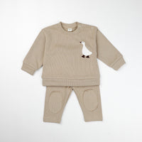 Rice Wool Material Bear Goose Embroidered Baby Two-piece Set