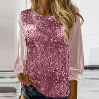 European And American Women's Clothing Casual Round Neck Long Sleeve Pullover Loose Sequins Top