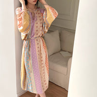 High-end Sleepwear Spring Autumn Round-neck Long Dress