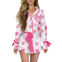 Women's Printed Satin Multi-color Long Sleeve Shorts Loose Loungewear