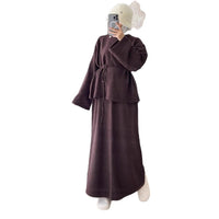Stylish Casual Crew-neck Long-sleeve Tie-front A-line Dress In Hong Kong Style