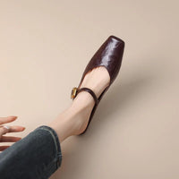 Women's Retro Square-Toe Chunky-Heel Closed-Toe Half Slippers
