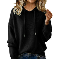 Womens Fashion Solid-color Loose Soft Hoodie With Drawstring