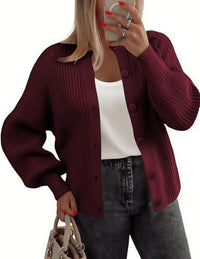Round Neck Buckle Women's Cardigan Sweater Long Sleeve