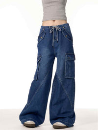 Women's Retro Multi-pocket Jeans Loose Straight Cargo Pants