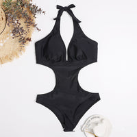 Simple Solid Color Hollow One-piece Bikini Swimsuit