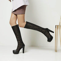 Summer Lace Thick High Heel Platform Women's High-top Mesh Sandal Boots