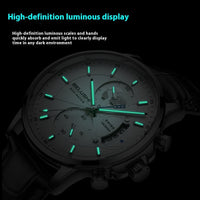 Business Three-eye Timing Leather Luminous Watch Steel Band