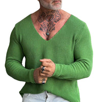 Men's Casual Autumn And Winter Deep V-neck Slim-fit Long Sleeve Solid Color Knitted Bottoming Shirt