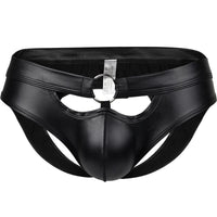 Men's Faux Leather Back Empty Briefs U Convex Patent Leather Youth Shorts
