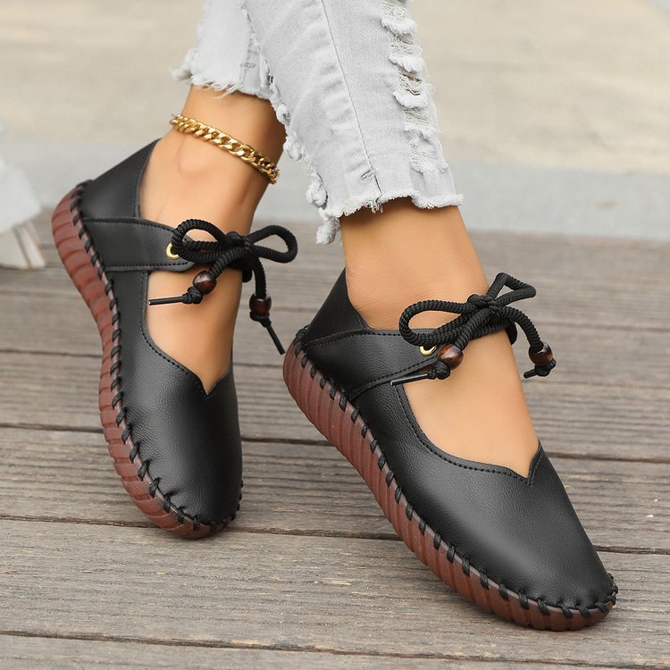 British Retro Round Head Lightweight Soft Sole Casual Pumps Women