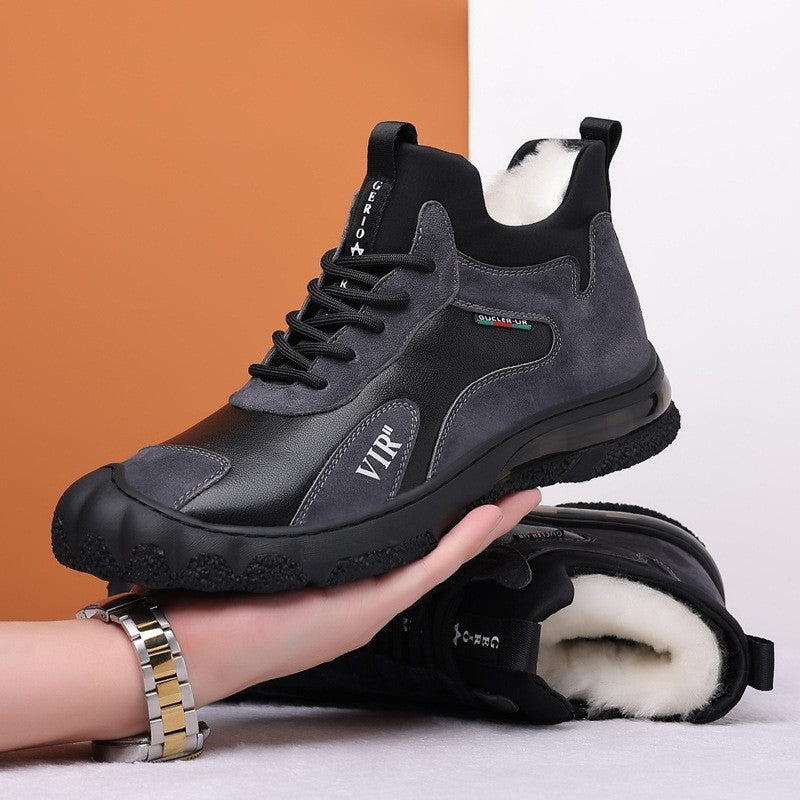 Winter Fleece-lined Thick High Waist Casual Cotton-padded Shoes Men's Hiking Shoes