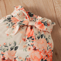 Infant Sunken Stripe Short Sleeve Tight Romper And Printed Trousers Suit