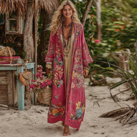 Elegant Long Flared Dress With Floral Print For Summer