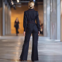 Versatile Long-Sleeve Flared Tassel Jumpsuit