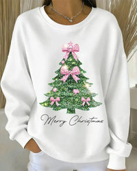Christmas Tree Drop-shoulder Crewneck Long-sleeve Hoodie