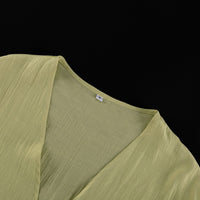 Sage Green 3-Piece Loungewear Set - Crop Top, Kimono Cardigan & Wide Leg Pants
