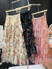 Heavy-duty Spliced Printed Mesh Skirt For Women