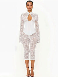 Fashionable Sexy Lace Hollow-Out Bodycon Jumpsuit Dress