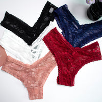 Womens Solid-Color Cotton Mid-Rise Lace Seamless Underwear With Cross-Tie Straps