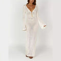 Women's Long-sleeved Knitted Slim-fit Jumpsuit Long Skirt