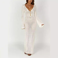 Women's Long-sleeved Knitted Slim-fit Jumpsuit Long Skirt