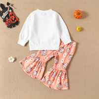 Long Sleeve Sweater Pumpkin Print Bell-bottom Pants Children's Suit
