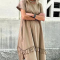 Women's Casual Khaki Stitching Ruffled Loose Fit Maix Dress