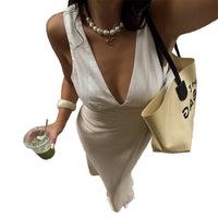 Elegant Tight-fitting Waist-cinching Sleeveless Dress With A Tie-back Detail