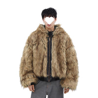 Mens Winter Fleece-Lined Thickened Reversible Leather-and-Fur Jacket