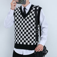 V-neck Knitted Boys' Checkered Sweater Vest