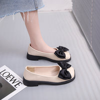 Chunky Heel Platform Loafers Spring And Summer New Retro Square Toe Bow Patent Leather Pumps Women