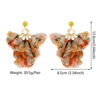 Bohemian Handmade Fabric Chiffon Flower Dangle Earrings For Women Tropical Beach Vacation Party Oversized Statement Jewelry