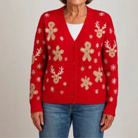 Womens Printed Drop-Shoulder Cardigan Sweater