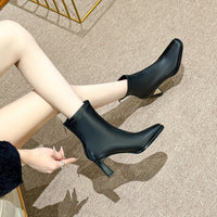 Chunky Heeled Tall Leather Stretch Riding Boots